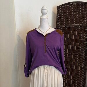Ralph Lauren Women's Purple Henley Equestrian Top Faux Leather Size Large